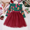 Girls' Round Neck Long Sleeves Bow Lace Design Party Dresses childrensterritory