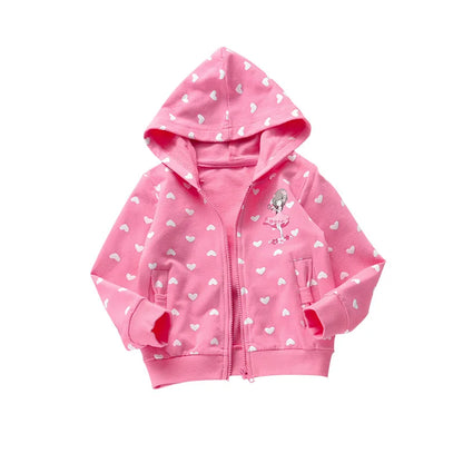 Little Girls Cute Cartoon Heart Print Soft Autumn Hooded Jackets childrensterritory