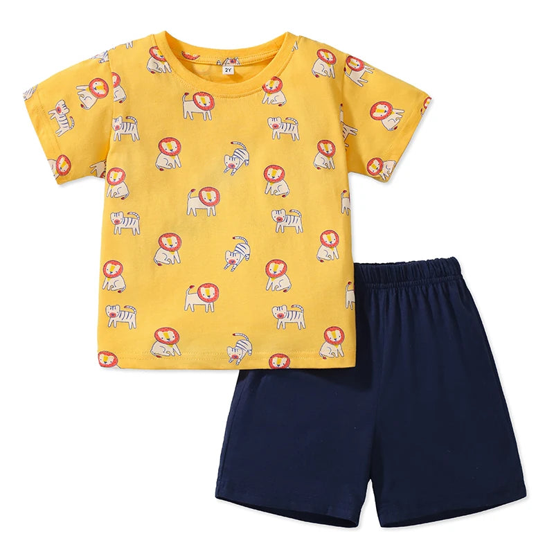 Cartoon Lions Design Top and Cotton Pant Set for Kids Boys childrensterritory