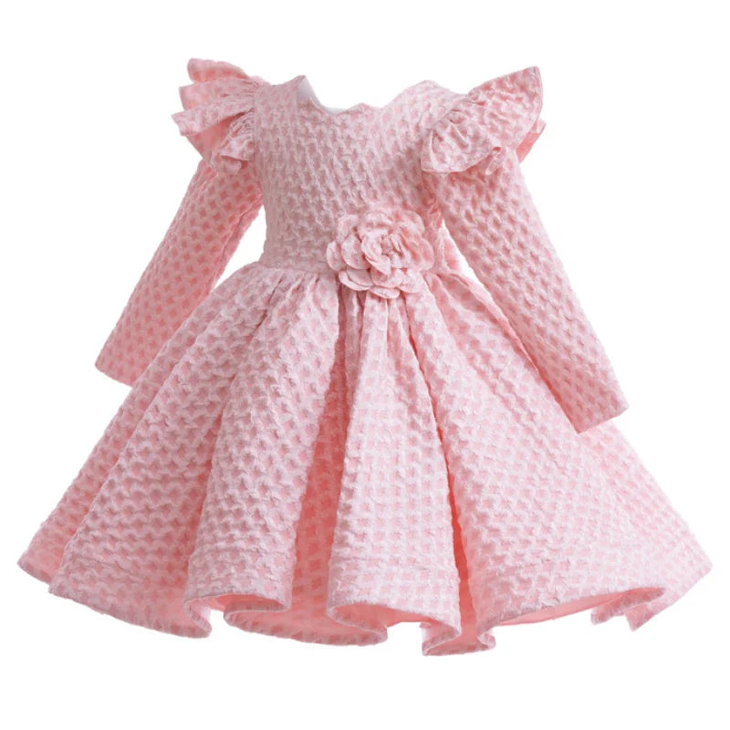Long-Sleeved Flower Lace Design Princess Dresses For Girls childrensterritory
