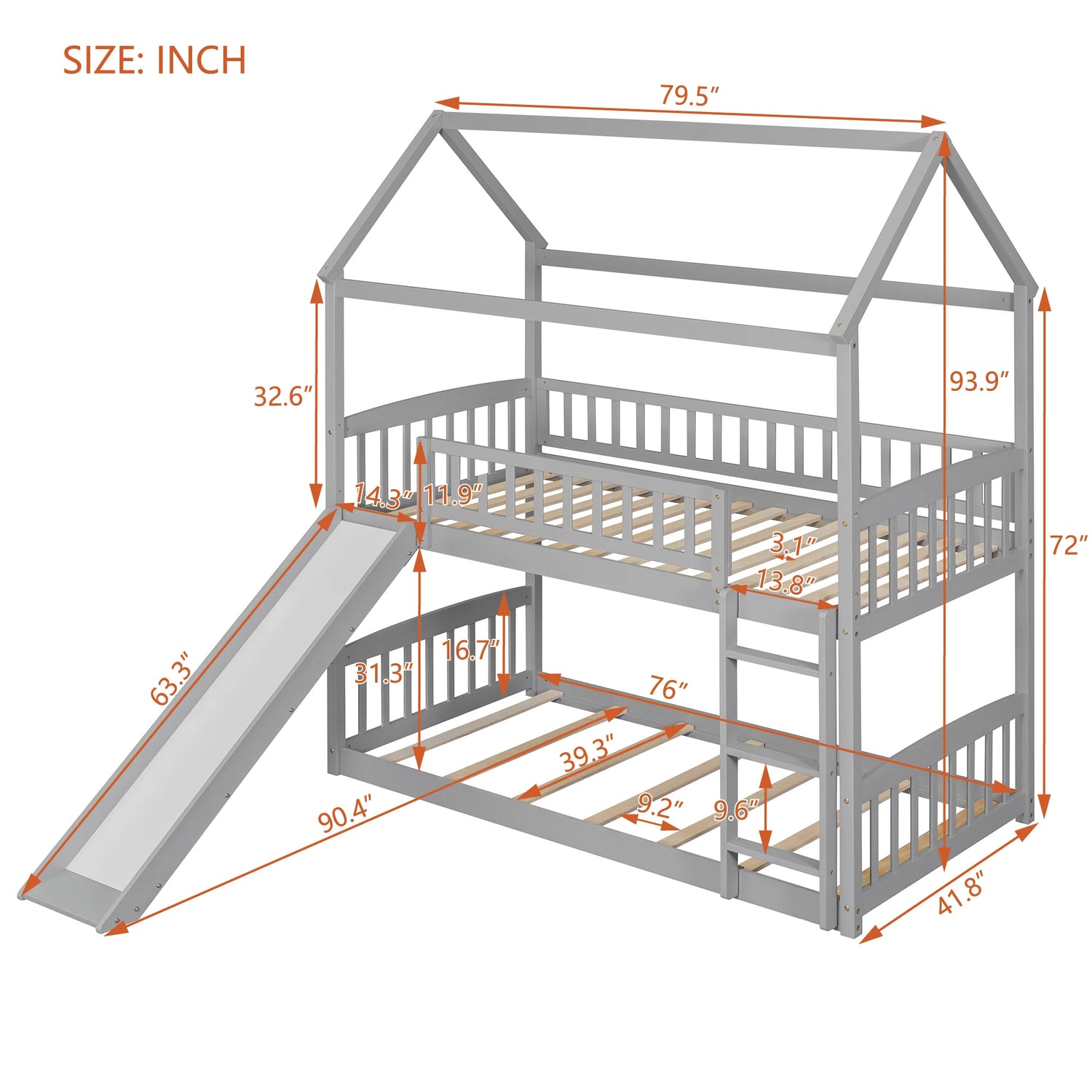 Slide-equipped Twin Over Twin Bunk Bed for Kids Bedroom childrensterritory