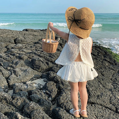 Hollow Lace Casual Sleeveless T-Shirt+Shorts Toddler Clothing Sets childrensterritory