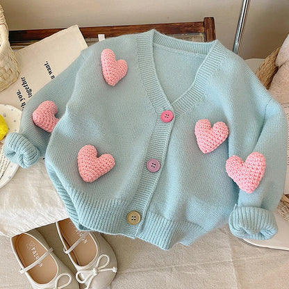 Girls’ Long-Sleeved Soft Winter Sweater with Heart Design