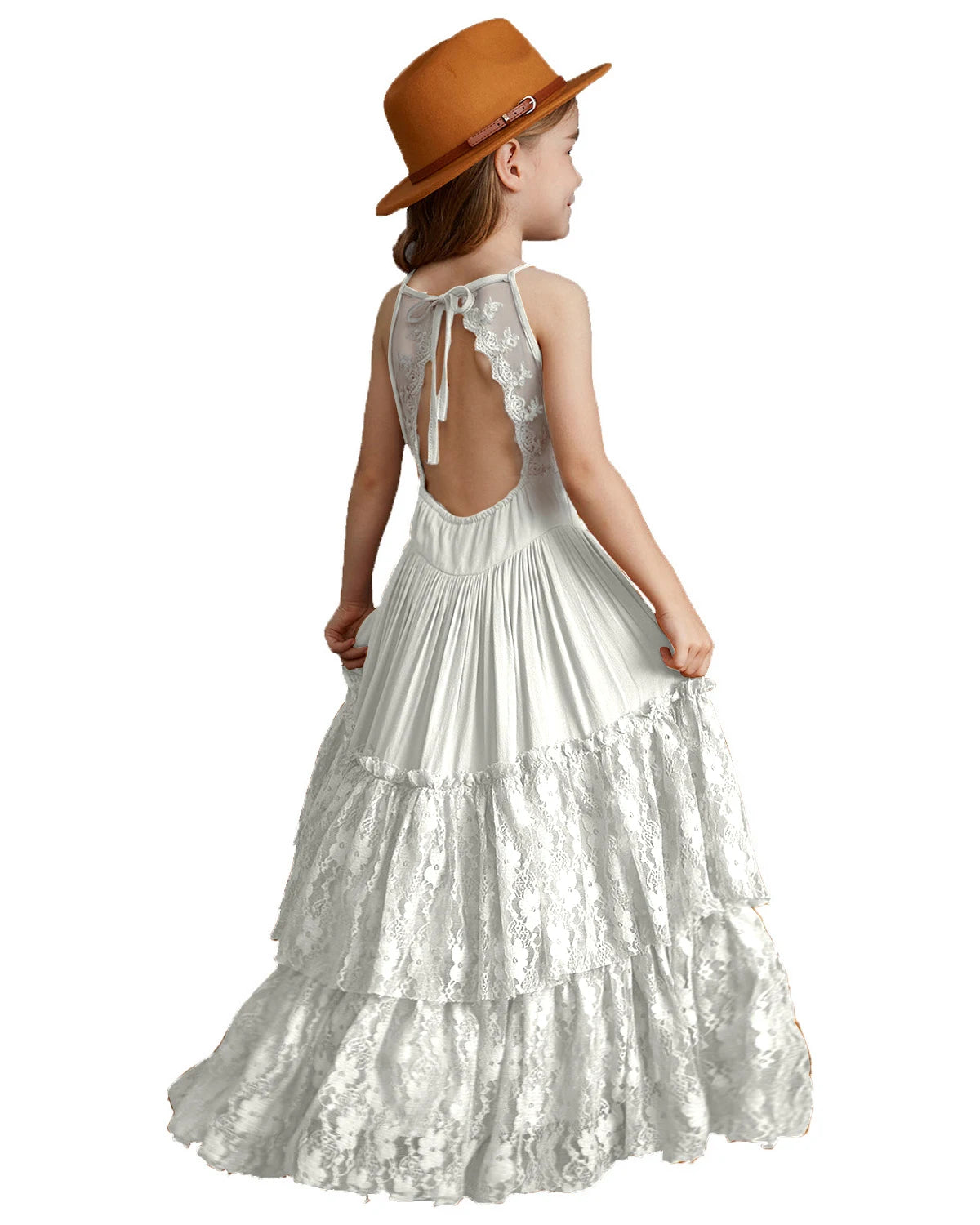 Girls Bohemia Lace Design Backless Chiffon Long Dresses childrensterritory