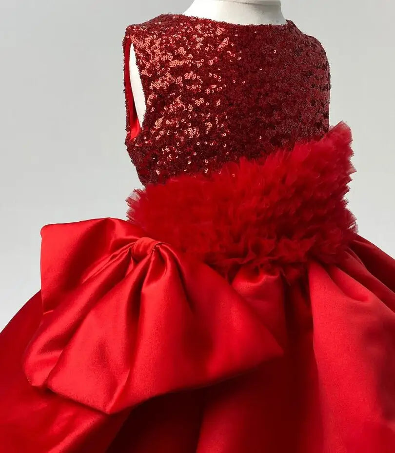 Jewel Neck Kids Girls Puffy Red Ruffles Pageant Birthday Dress childrensterritory