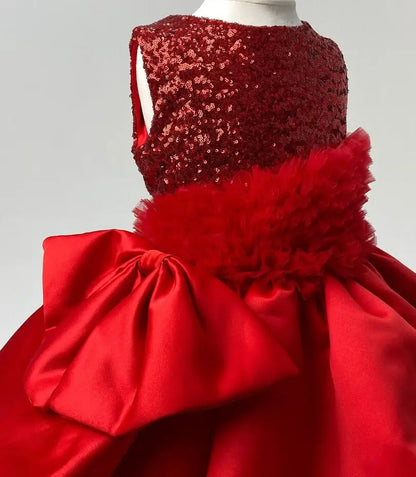 Jewel Neck Kids Girls Puffy Red Ruffles Pageant Birthday Dress childrensterritory