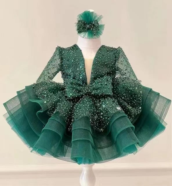 Sequined Tiered Tulle Luxury Wedding Party Dress for Girls childrensterritory