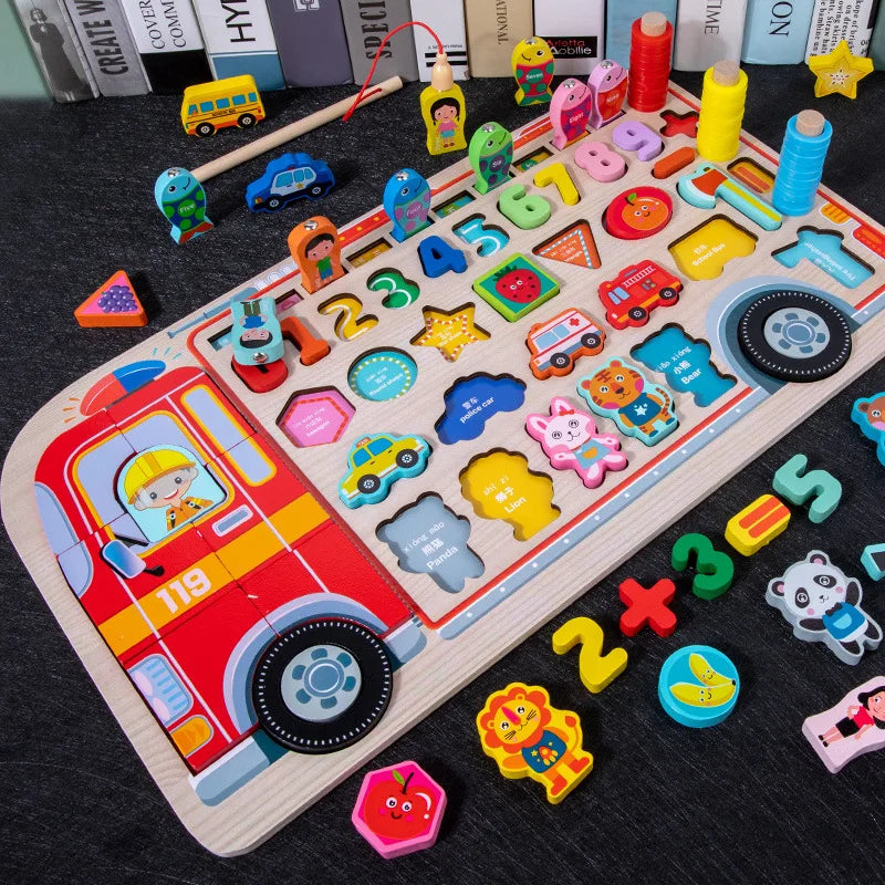 Kids Wooden Numbers Shapes Matching Montessori Toys