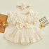 Newborn Girls Patchwork Ruffle Rompers Dress with Headband childrensterritory