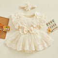 Newborn Girls Patchwork Ruffle Rompers Dress with Headband childrensterritory