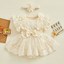 Newborn Girls Patchwork Ruffle Rompers Dress with Headband childrensterritory