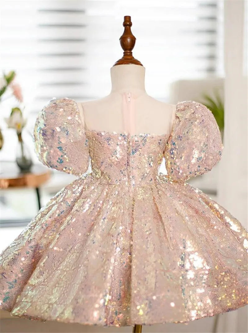 Baby/Kids Girls Glitter Sequin Short Communion Dress childrensterritory