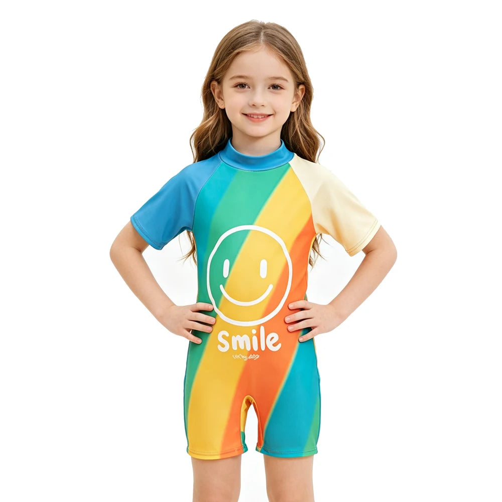 Kids Girls One-Piece Cartoon Print UV Swimsuits