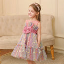 Kids Girls Star Sequin Colorful Bow Splicing Princess Dresses childrensterritory