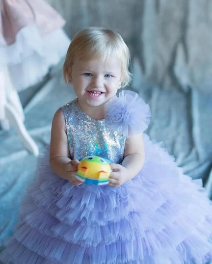 Gorgeous Bow Sequin-Tiered Tulle Birthday Dresses for Little Girls