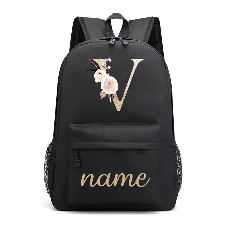 Canvas High School Backpack with Custom Letter Name