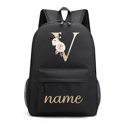 Canvas High School Backpack with Custom Letter Name