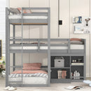 L-shaped Wooden Triple Bunk Bed With a Ladder and Storage Cabinet childrensterritory