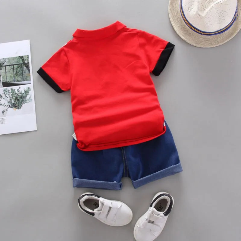 Toddler Boys 2Pcs T-shirts+stripe Short Clothing Sets