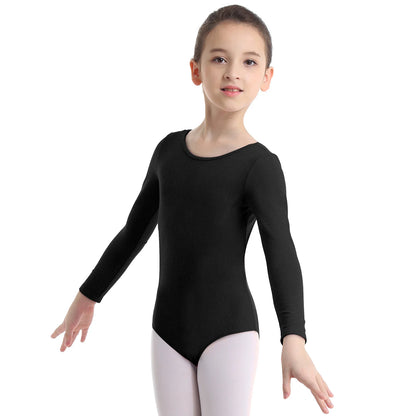 Kids Girls Long Sleeve Solid Color Ballet Leotards Bodysuit childrensterritory