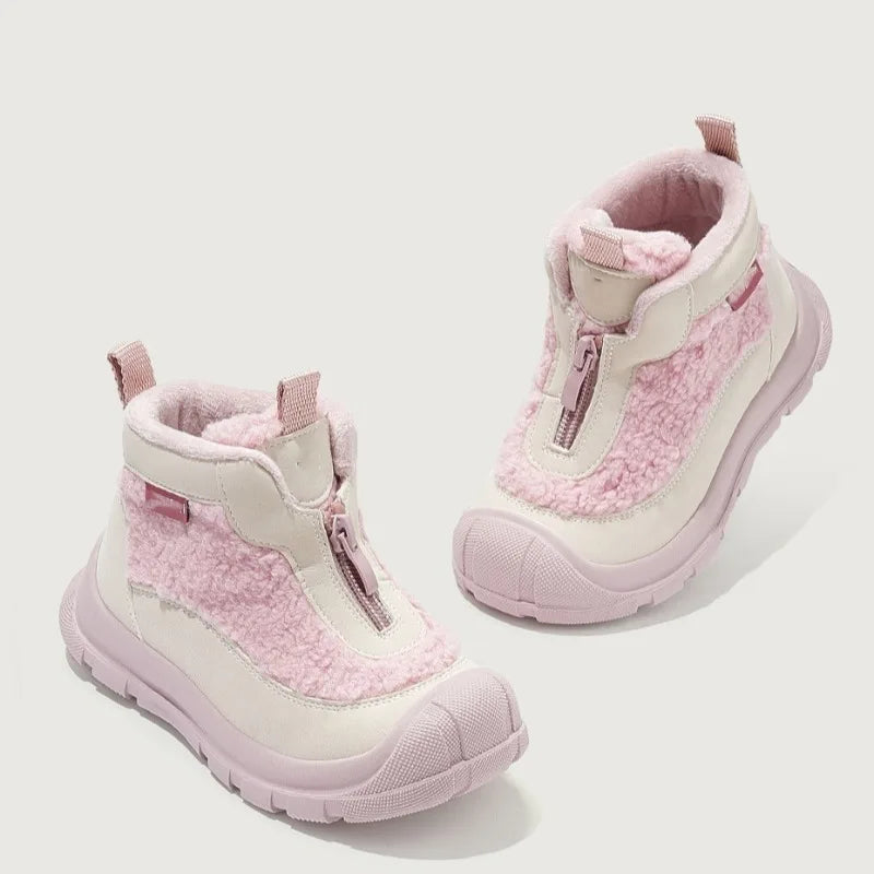Kids Purple Black High Top Warm Furry Shoes