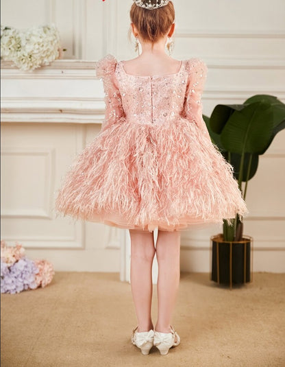 Fluffy Shiny Feather Princess Birthday Party Dresses for Girls childrensterritory