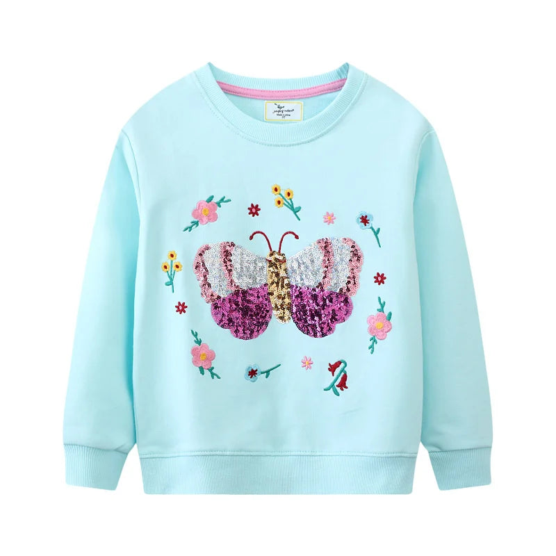 Cartoon Glitter Butterfly Design Little Girls Sweatshirts