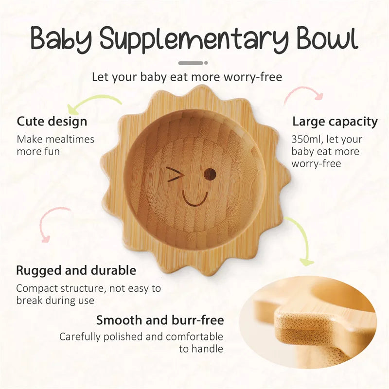 Baby Wooden Tableware Set with Silicone Suction Handle childrensterritory