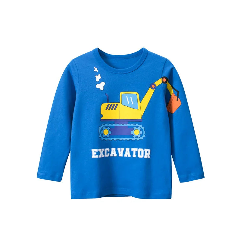 Cartoon Excavator Print Kids Boys Cotton T-shirts