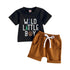 Toddler Boys Letter Print T-shirt Solid Drawstring Shorts Sets childrensterritory