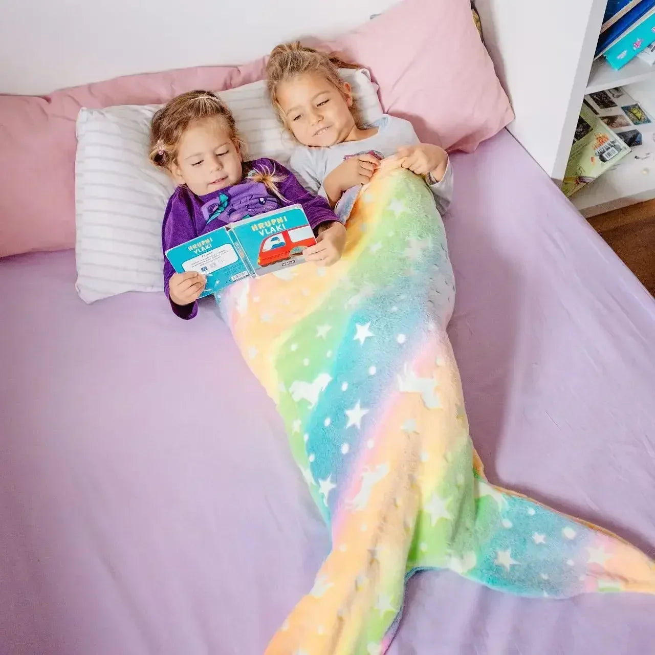 Mermaid Tail Design Soft Flannel Wearable Blanket for Kids