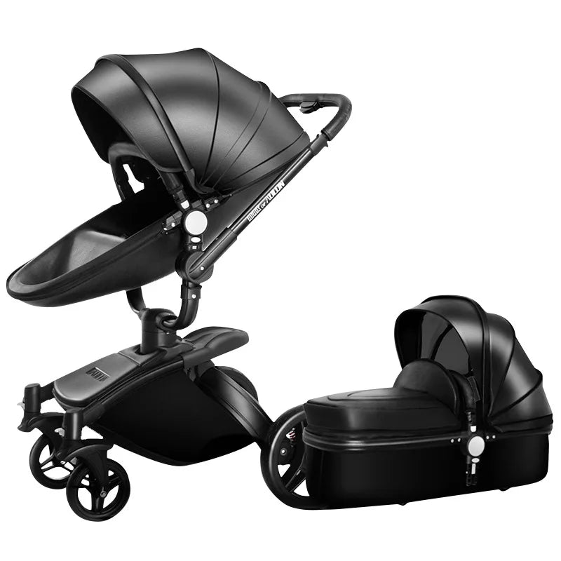 Two-way Foldable PU Leather Baby Stroller With Carseat