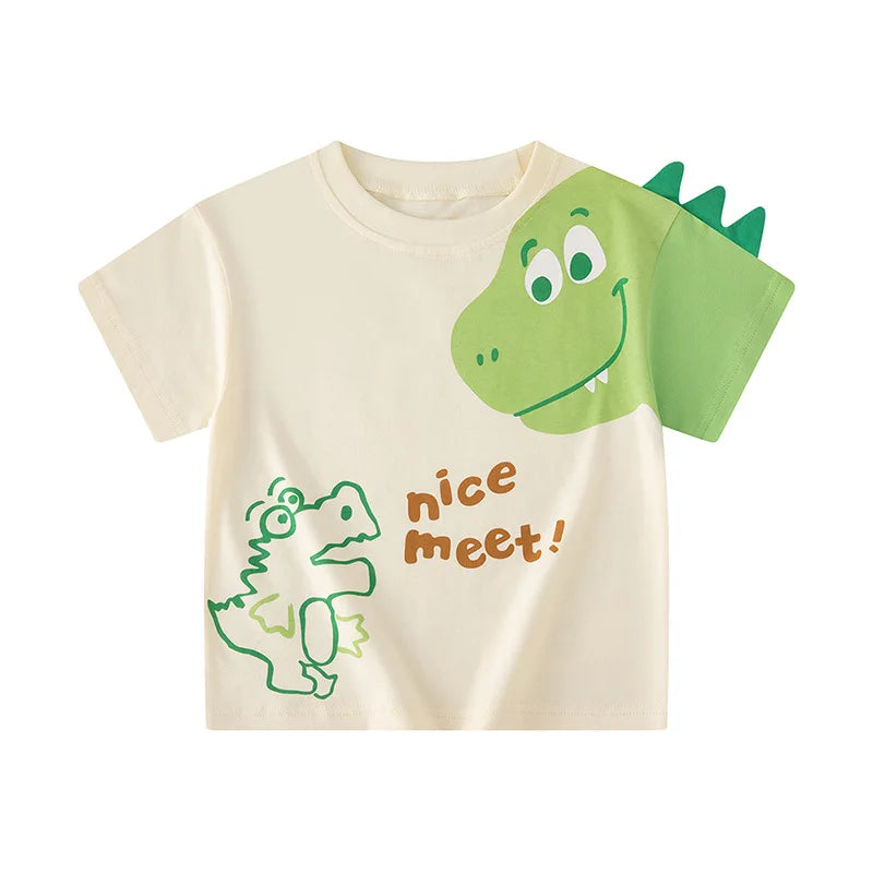 Green Cartoon Frog Print Summer T-Shirts for Kids