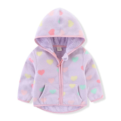 Kids Girls Warm Fleece Flowers Print Zipper Jackets