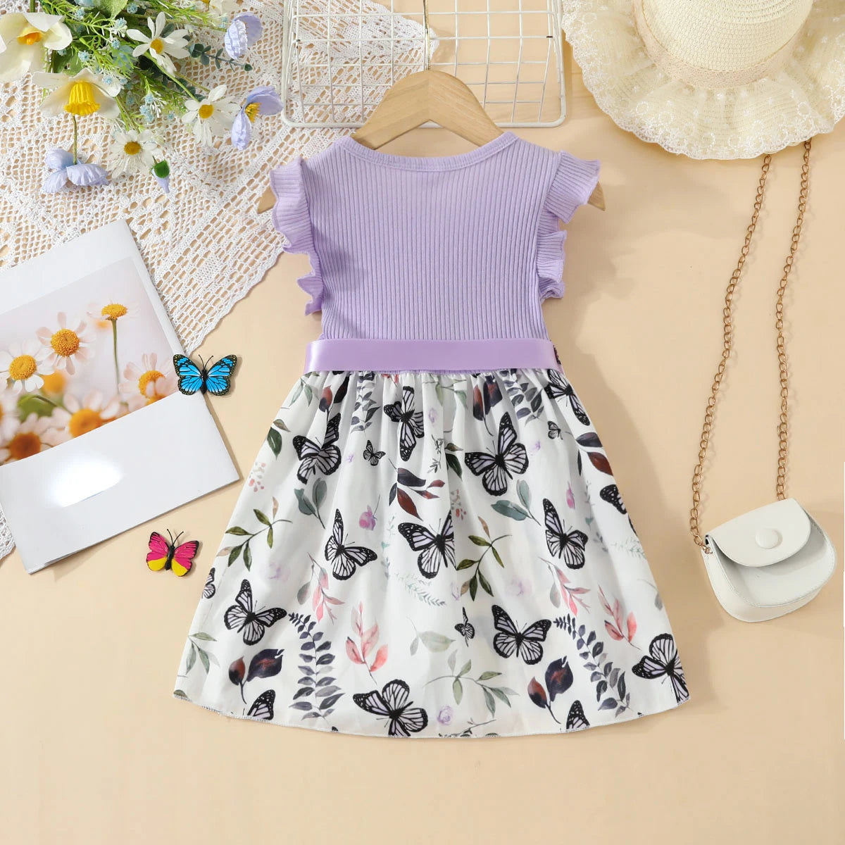 Butterfly Print Sleeveless Summer Party Dresses for Little Girls childrensterritory