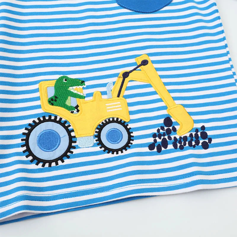 Kids Boys Cartoon Dinosaur Excavator Design T-shirt