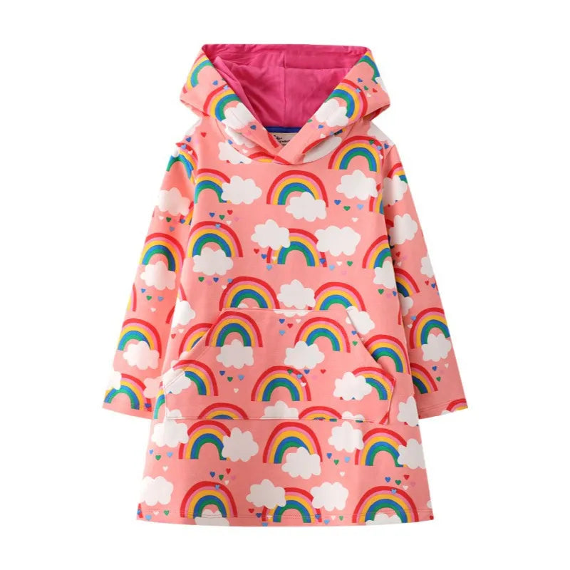 Kids Girls Long Sleeve Cartoon Design Hooded Dresses childrensterritory