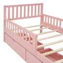 Space-saving Twin Size Wood Platform Bed with Guardrails childrensterritory