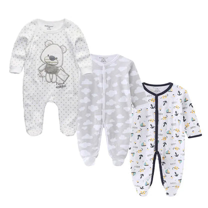 Long Sleeve Overall Printed Baby Zipper Rompers