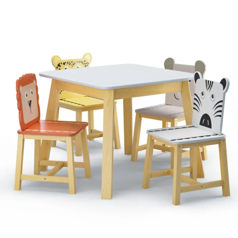 Kids Wood Table Chairs Set, White &amp; Primary