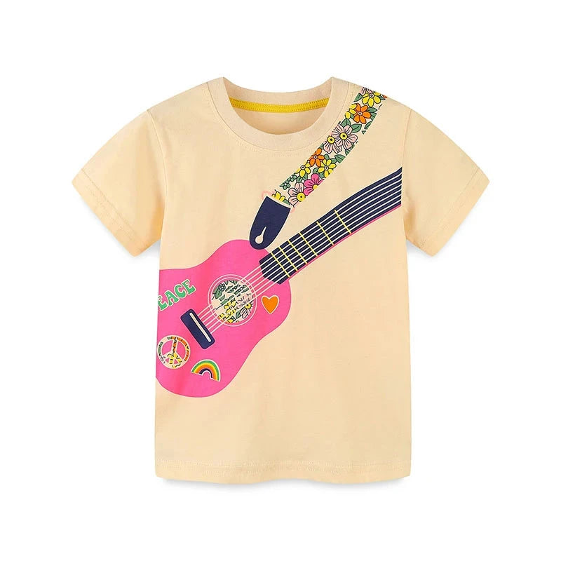 Guitar Print Summer Cotton Tops for Little Girls childrensterritory