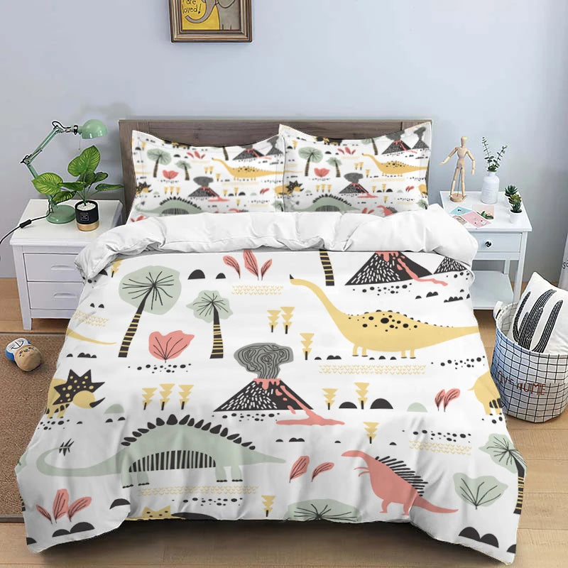 HD Cartoon Dinosaur Print Bedding Set for Kids Bed childrensterritory