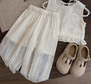 Girls' Casual Hollow Lace Design 2-Piece Summer Outfits childrensterritory