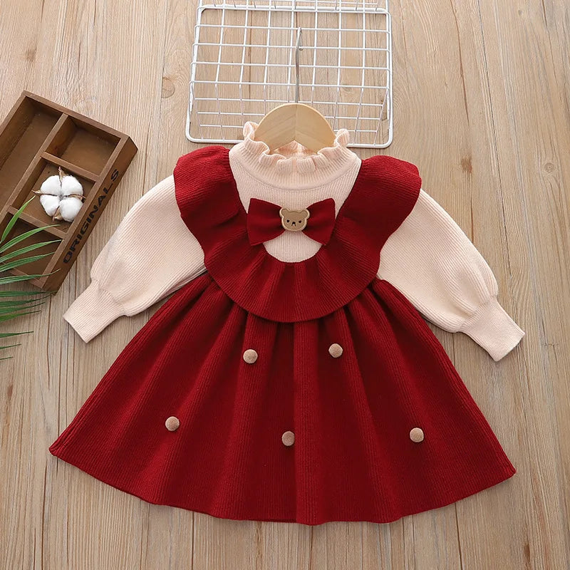 Girls’ Elegant Winter Dresses With Round Neck Design childrensterritory