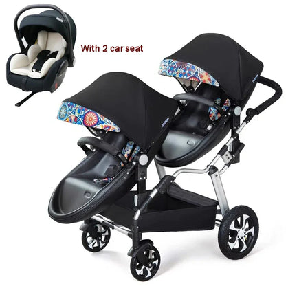 2 in-1 PU Leather Waterproof Twins Baby Stroller childrensterritory