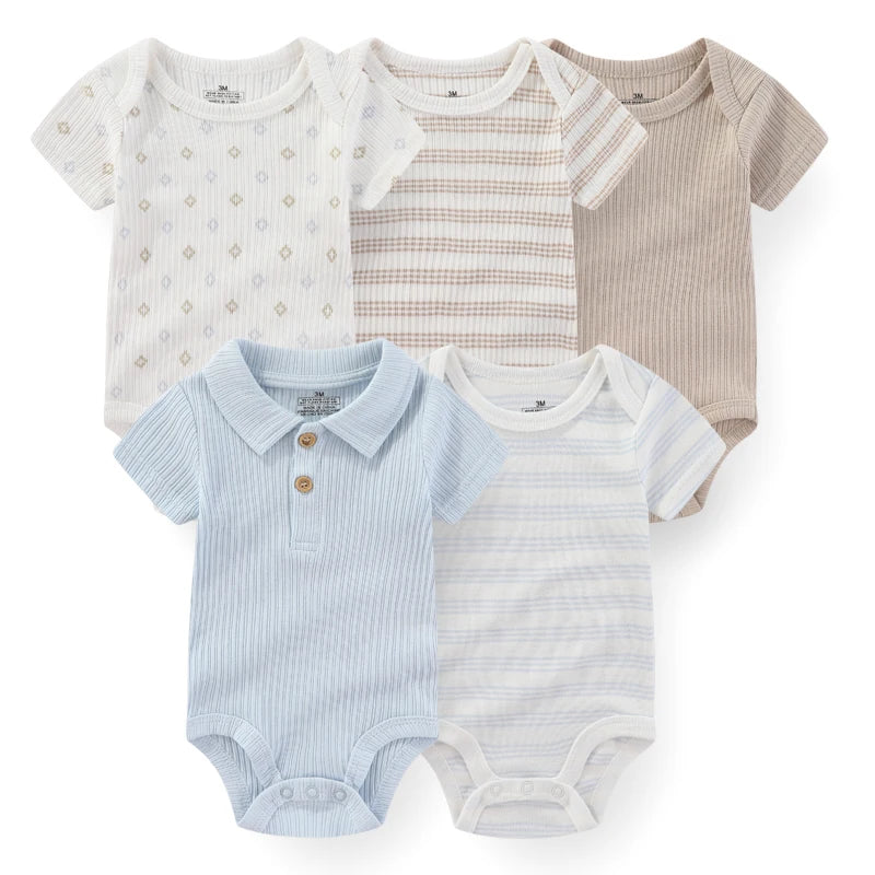 Cartoon Print Sleeveless 5Pieces Newborn Cotton Bodysuits childrensterritory