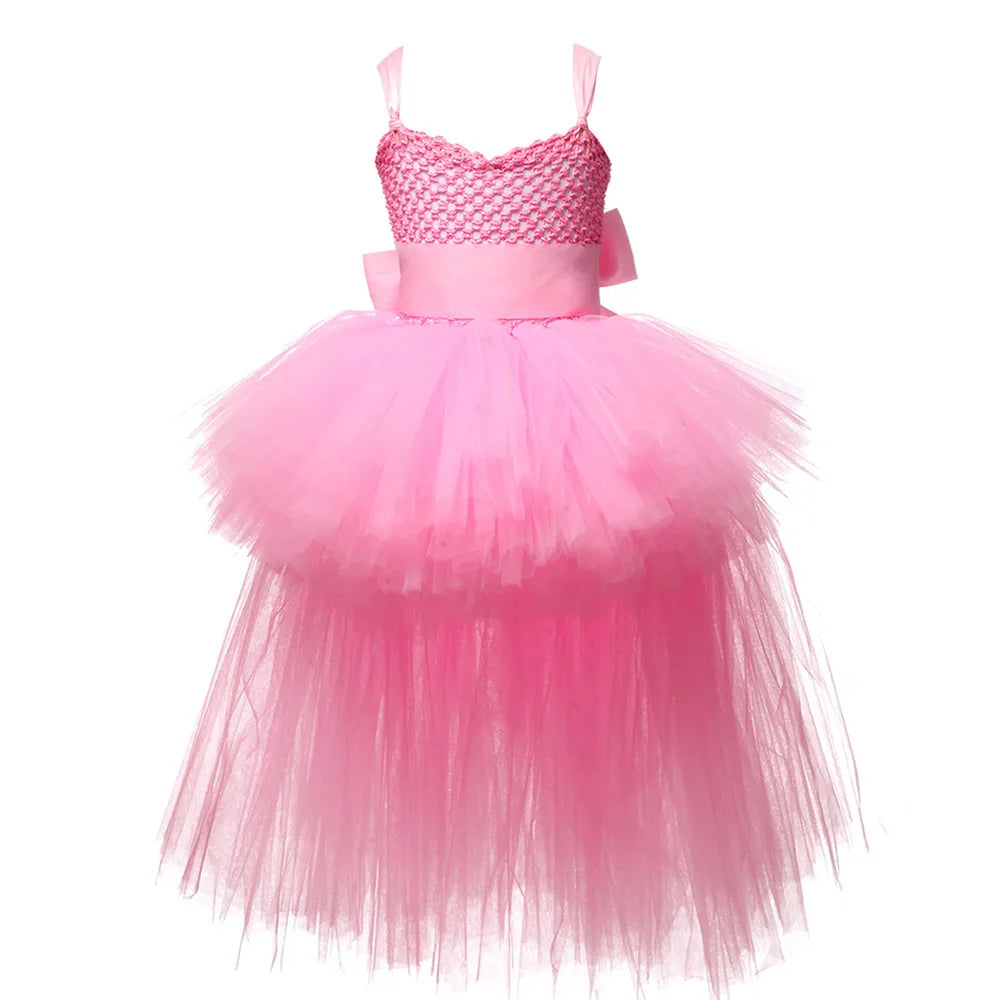 Kids Girls V-neck Evening Birthday Party Tulle Dresses