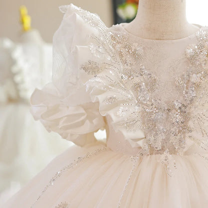 Elegant Sequined Sparkling Tulle Tiered Ball Dress for Young Girls