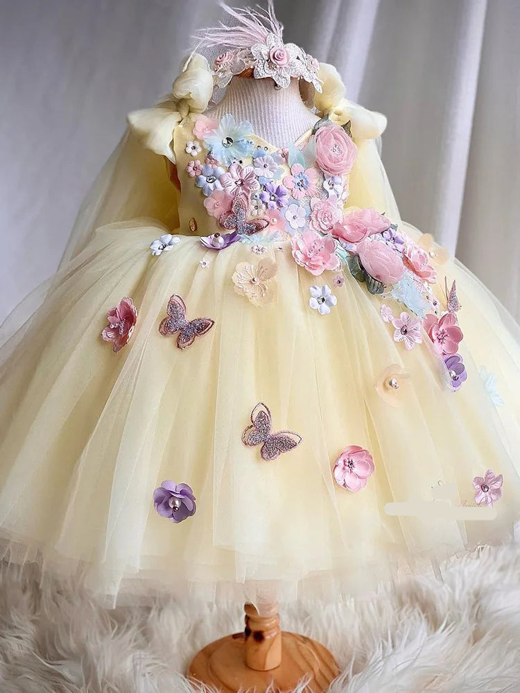 Flower Embroidery Bow-Backed Design Little Girls&