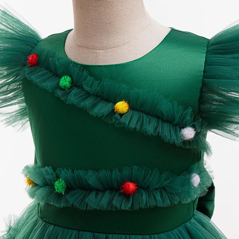 Princess Girls Christmas Tree Mesh Party Dress childrensterritory